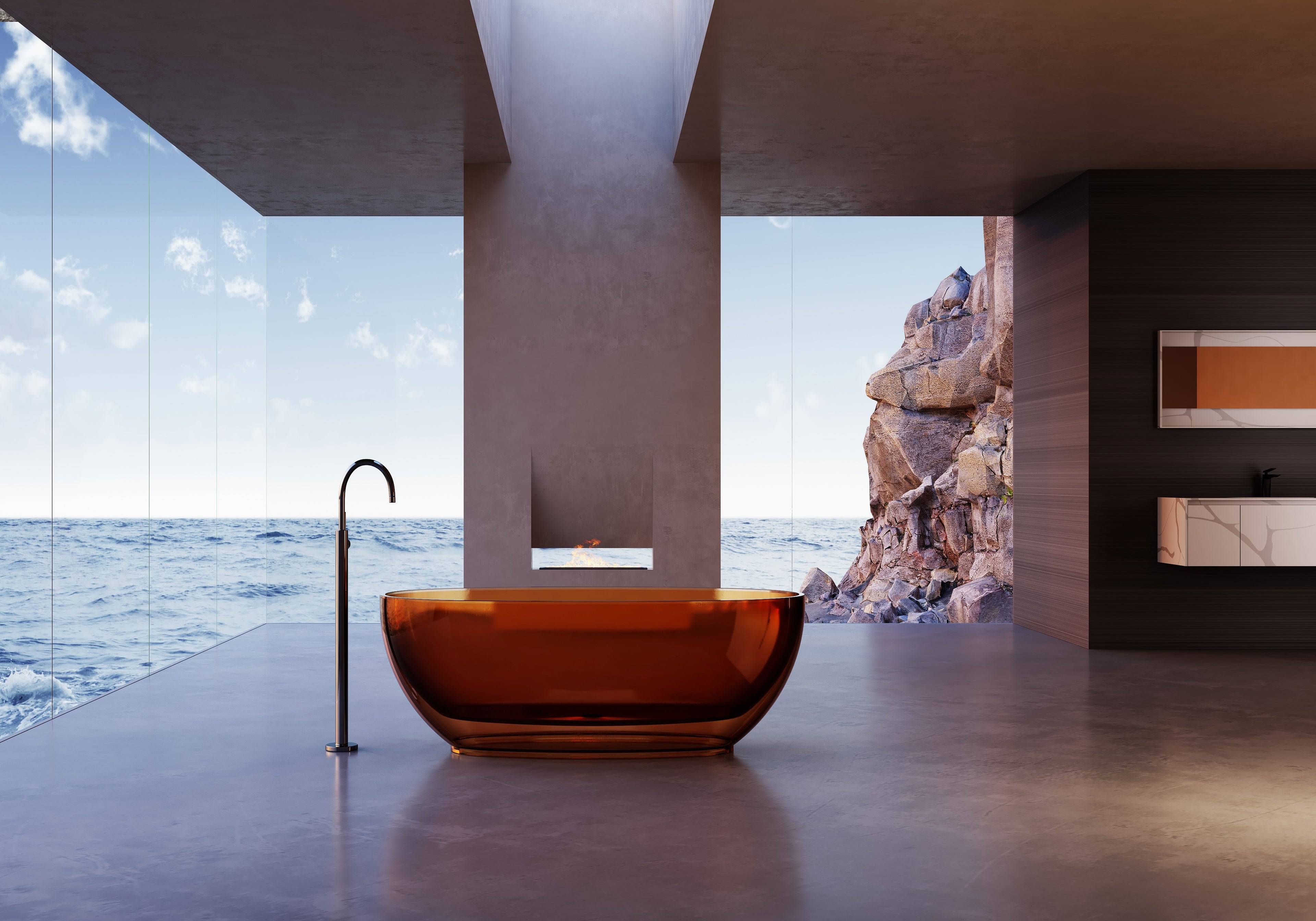 Baignoire en résine transparente disponible en plusieurs couleurs