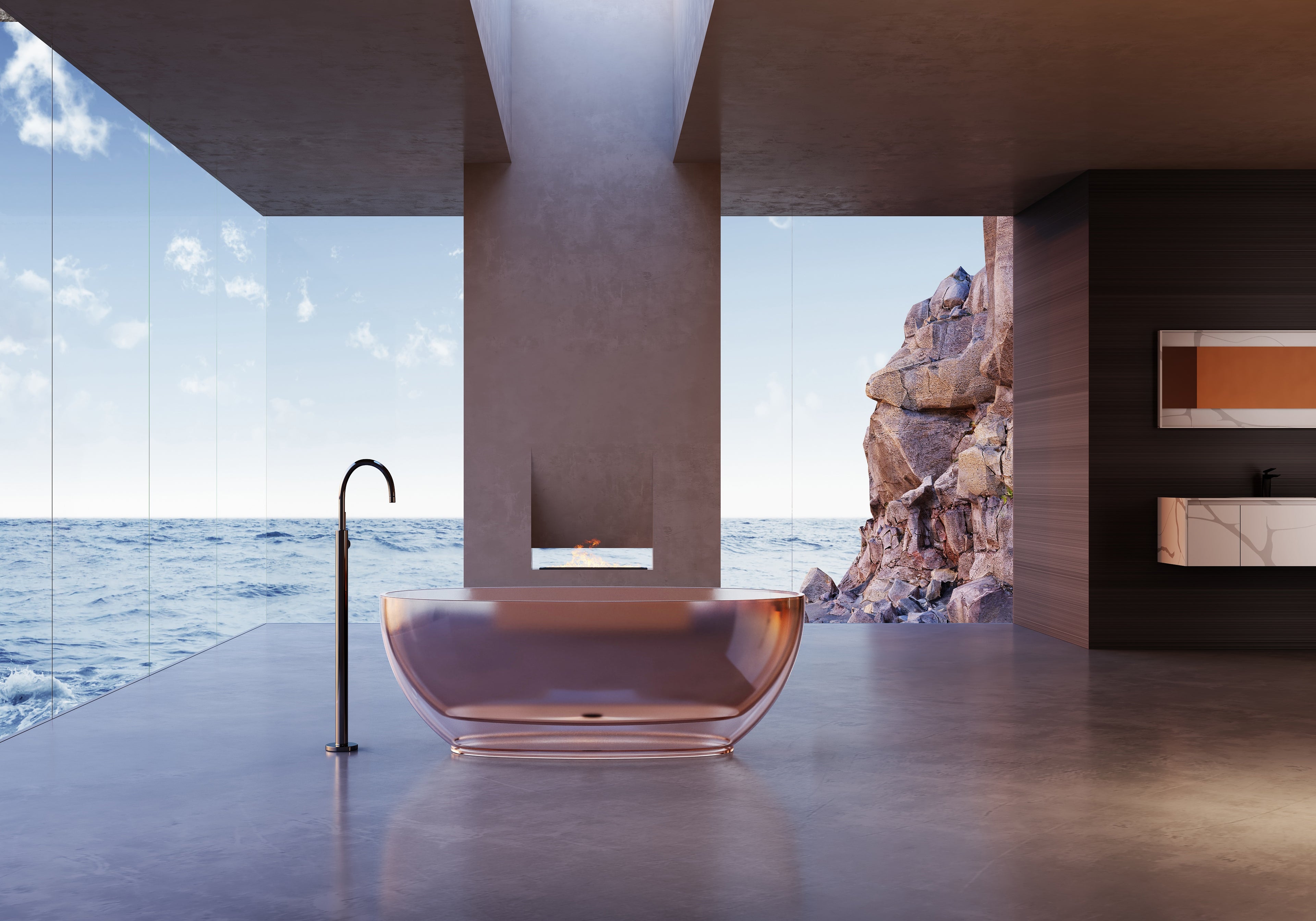 Baignoire en résine transparente disponible en plusieurs couleurs