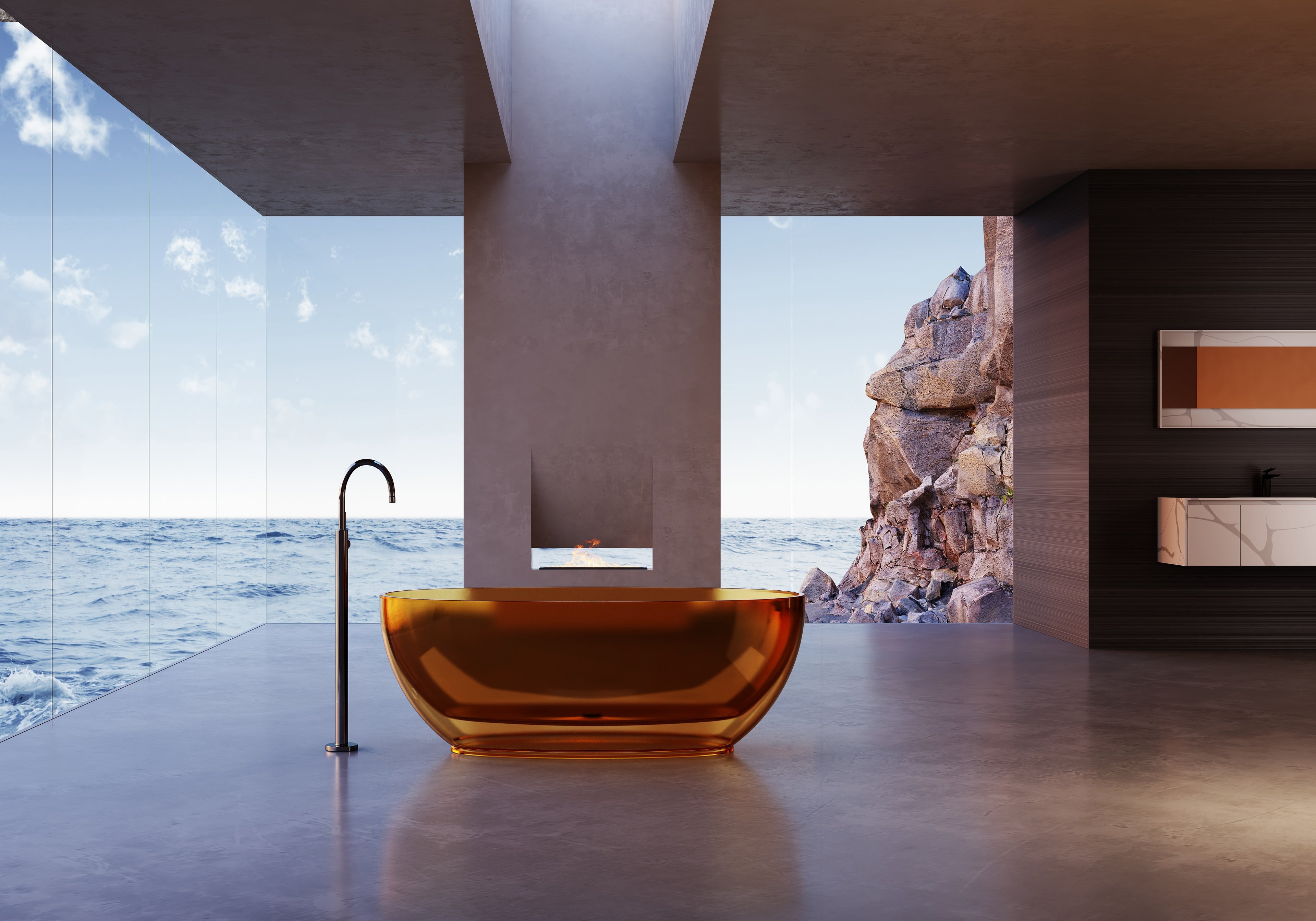 Baignoire en résine transparente disponible en plusieurs couleurs