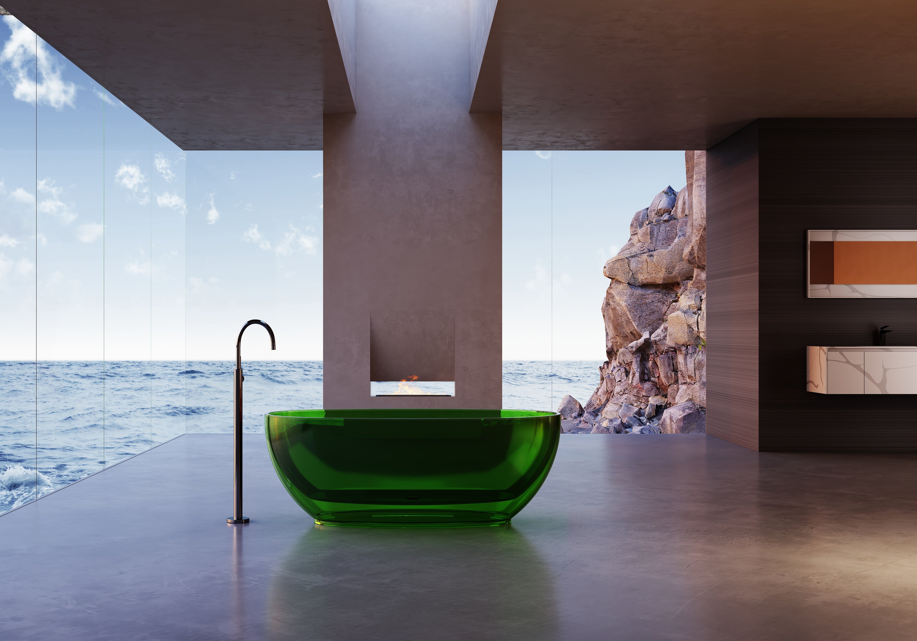 Baignoire en résine transparente disponible en plusieurs couleurs