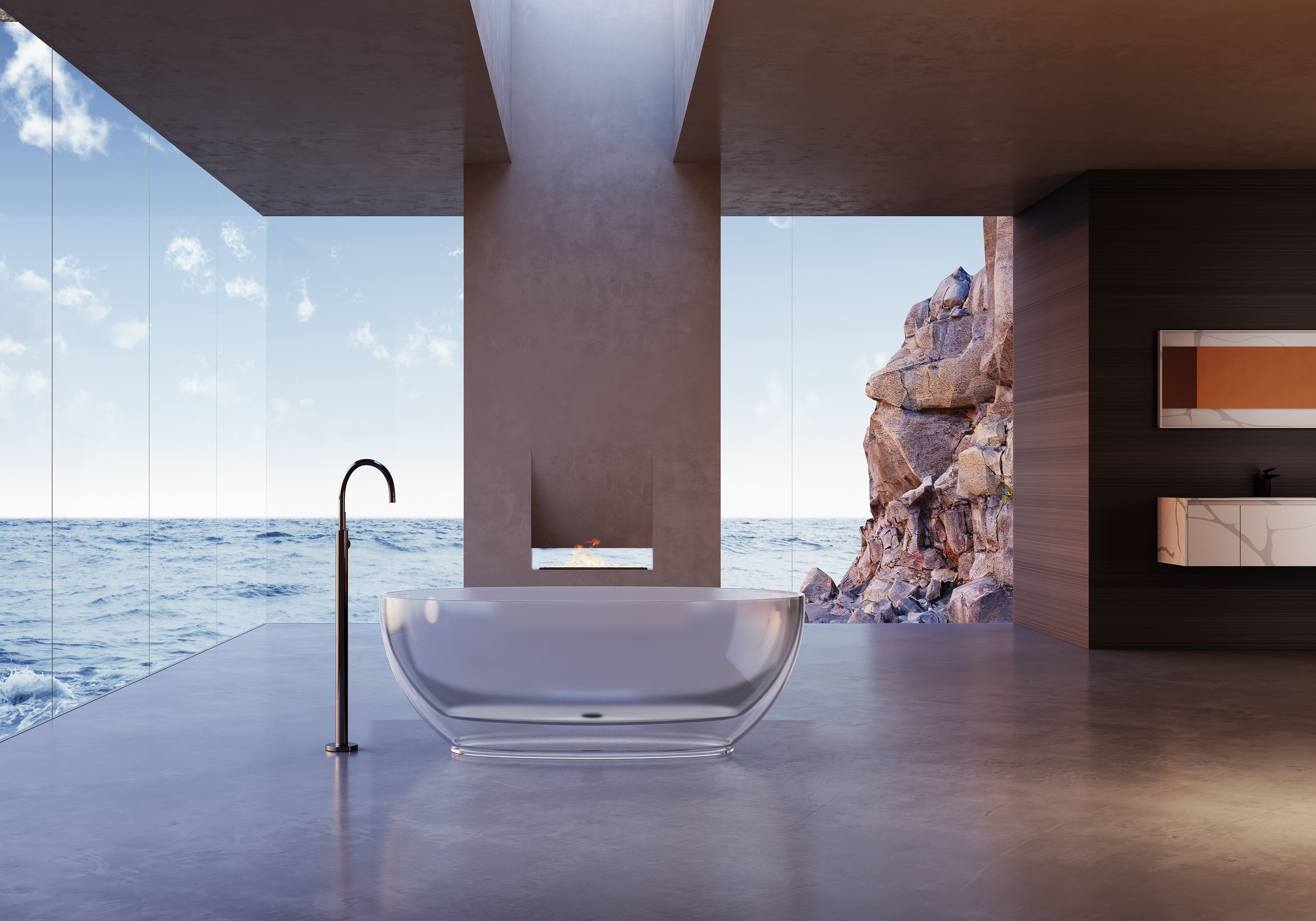 Baignoire en résine transparente disponible en plusieurs couleurs