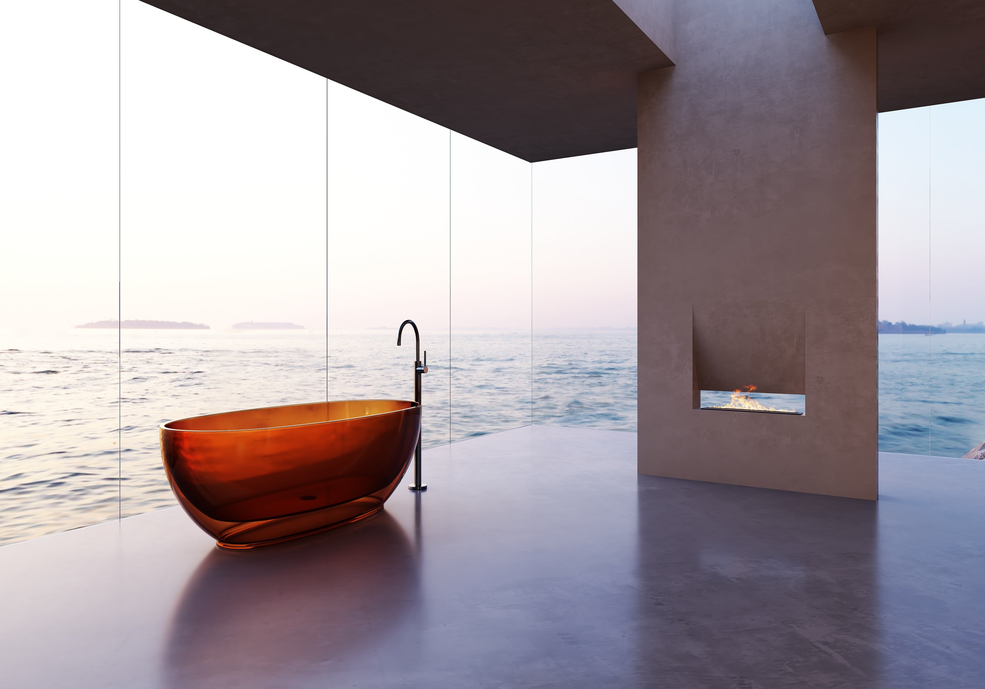 Baignoire en résine transparente disponible en plusieurs couleurs
