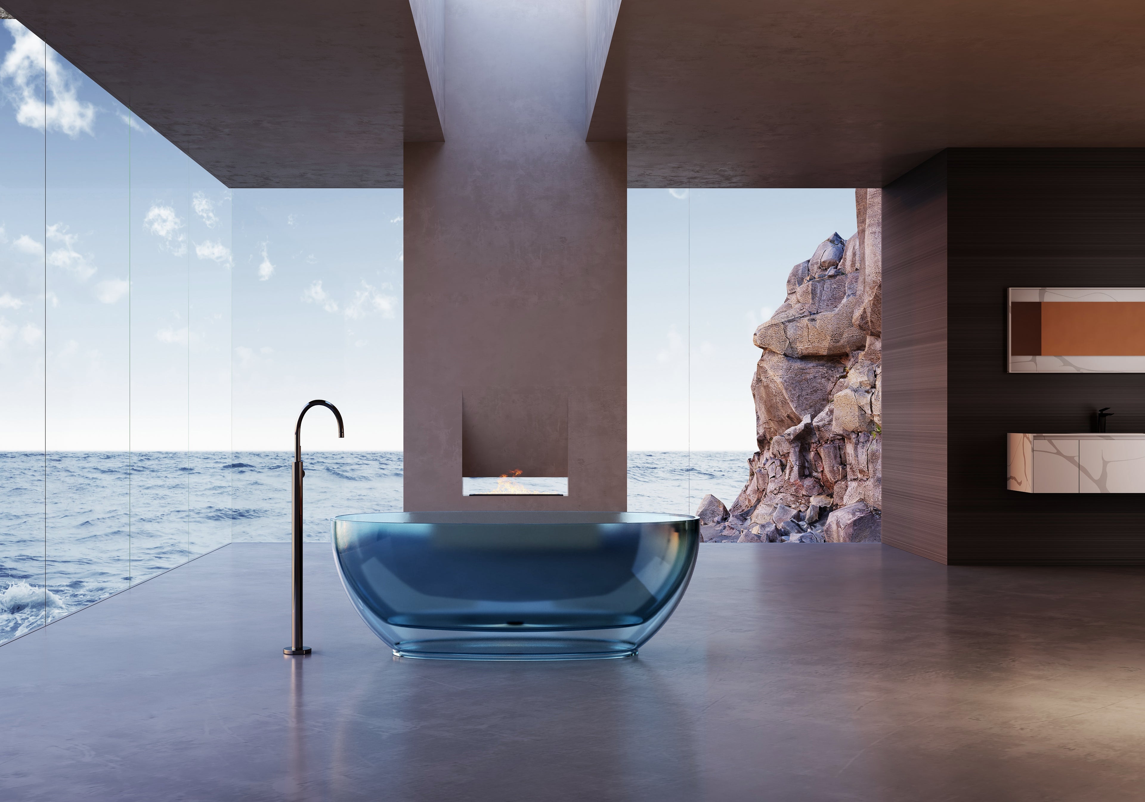 Baignoire en résine transparente disponible en plusieurs couleurs