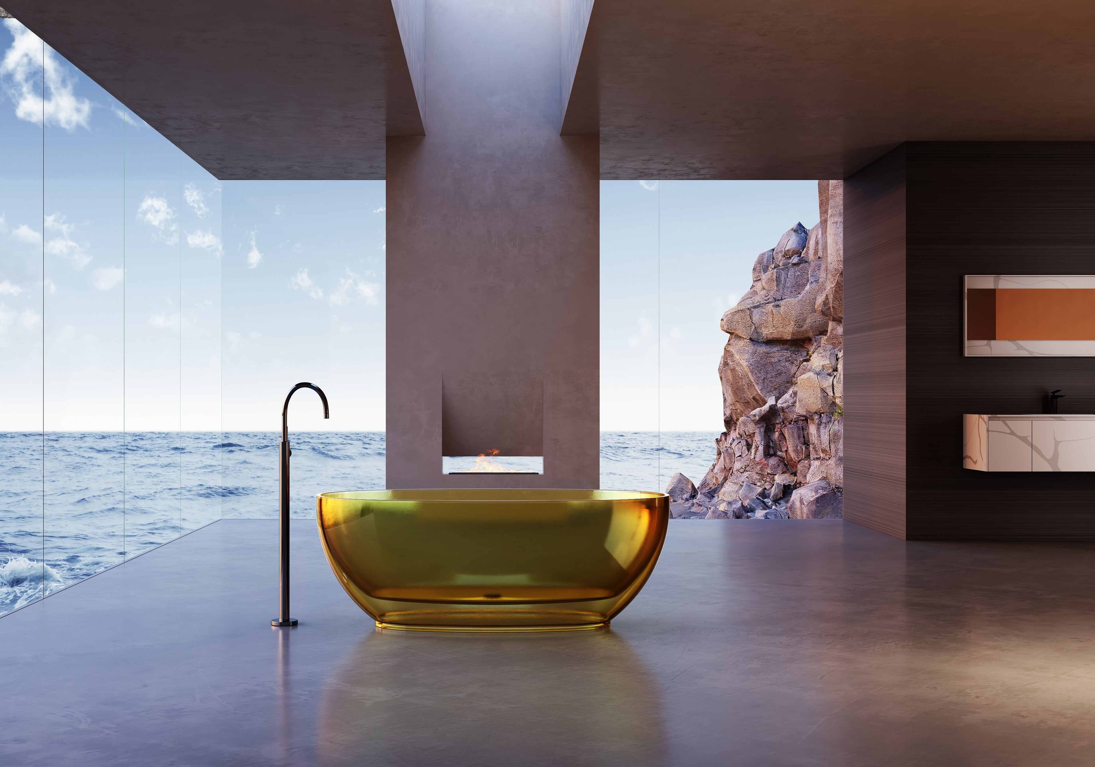 Baignoire en résine transparente disponible en plusieurs couleurs