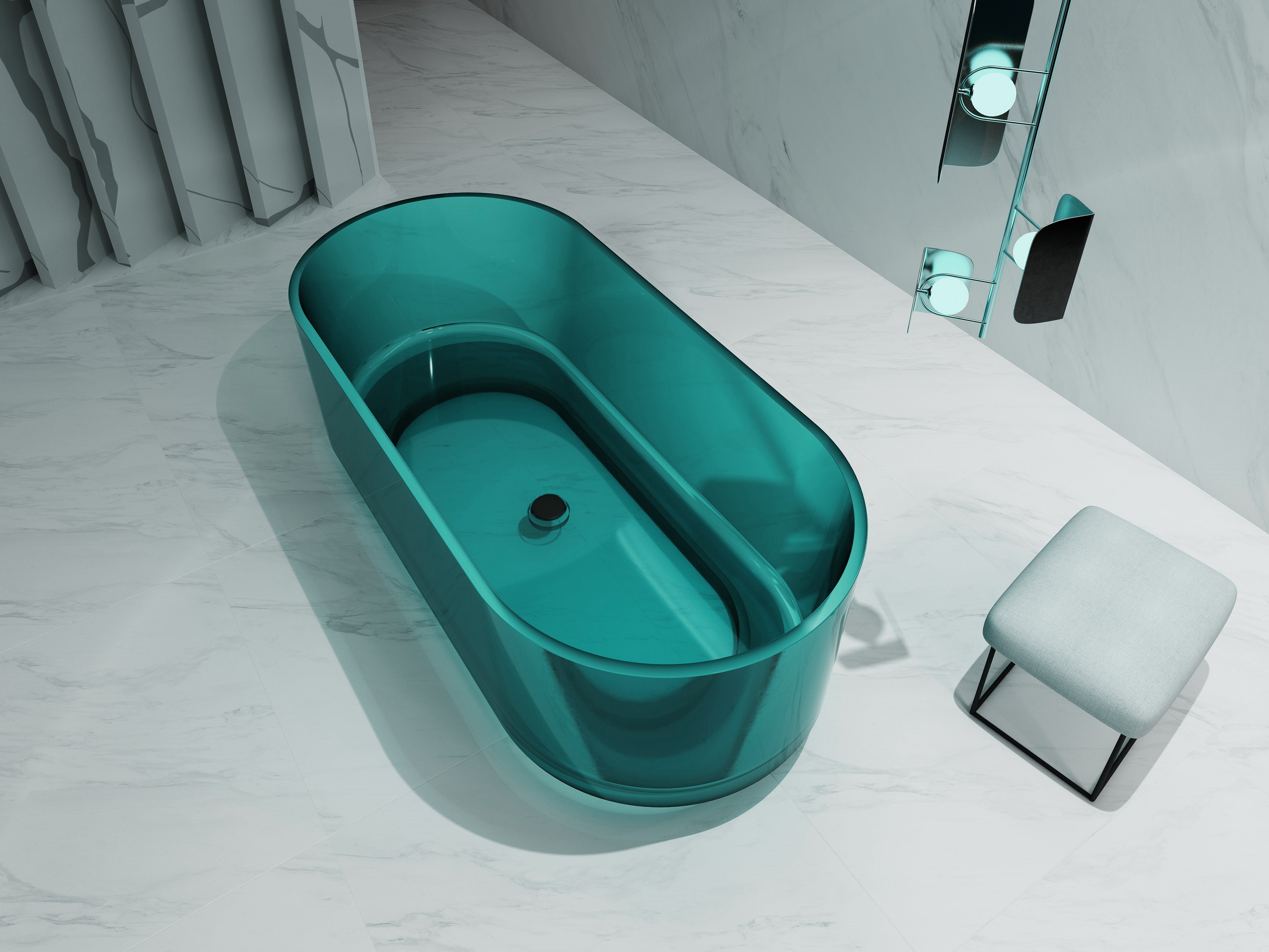 Baignoire en résine transparente disponible en plusieurs couleurs