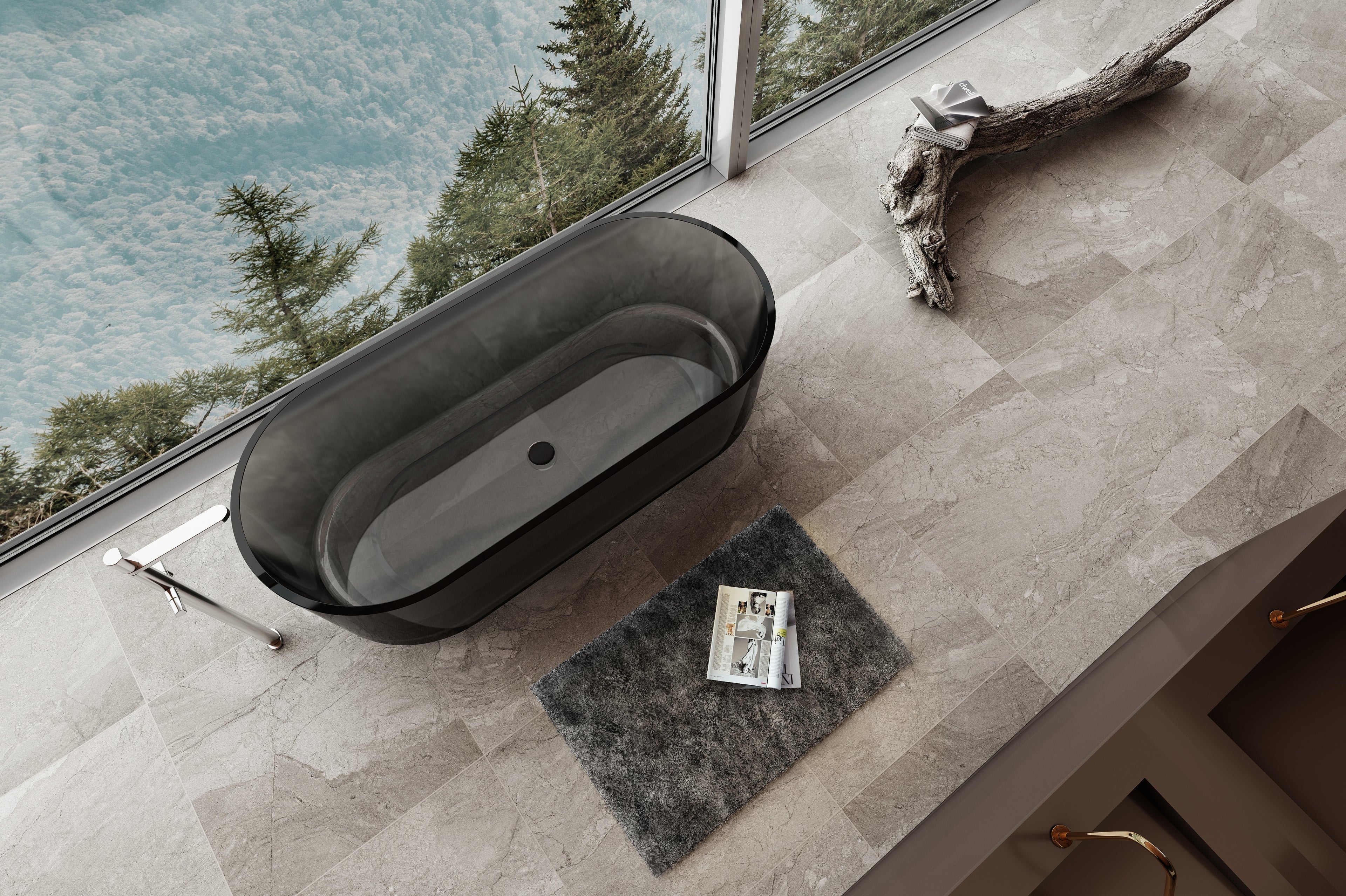 Baignoire en résine transparente disponible en plusieurs couleurs