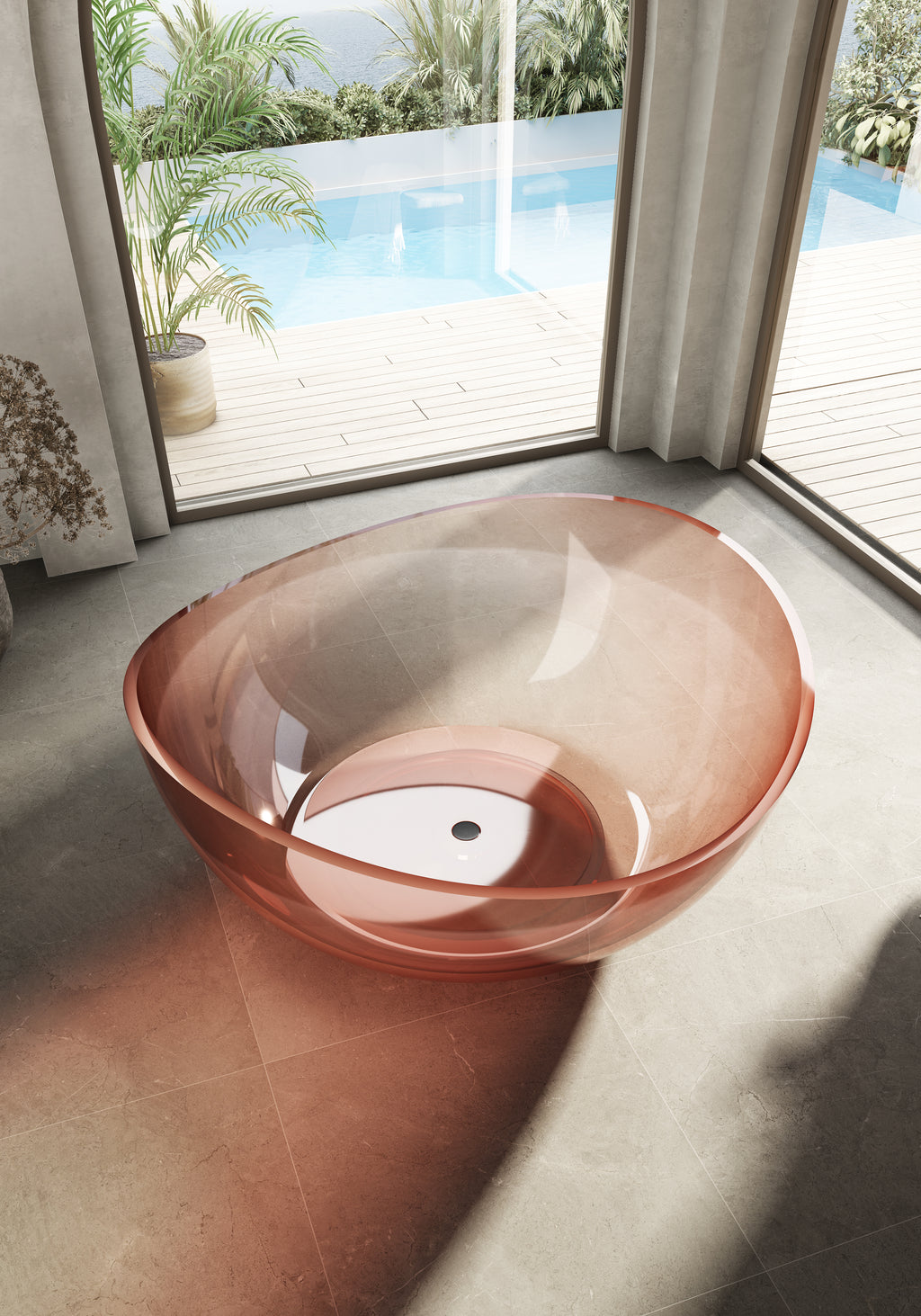Baignoire en résine transparente disponible en plusieurs couleurs