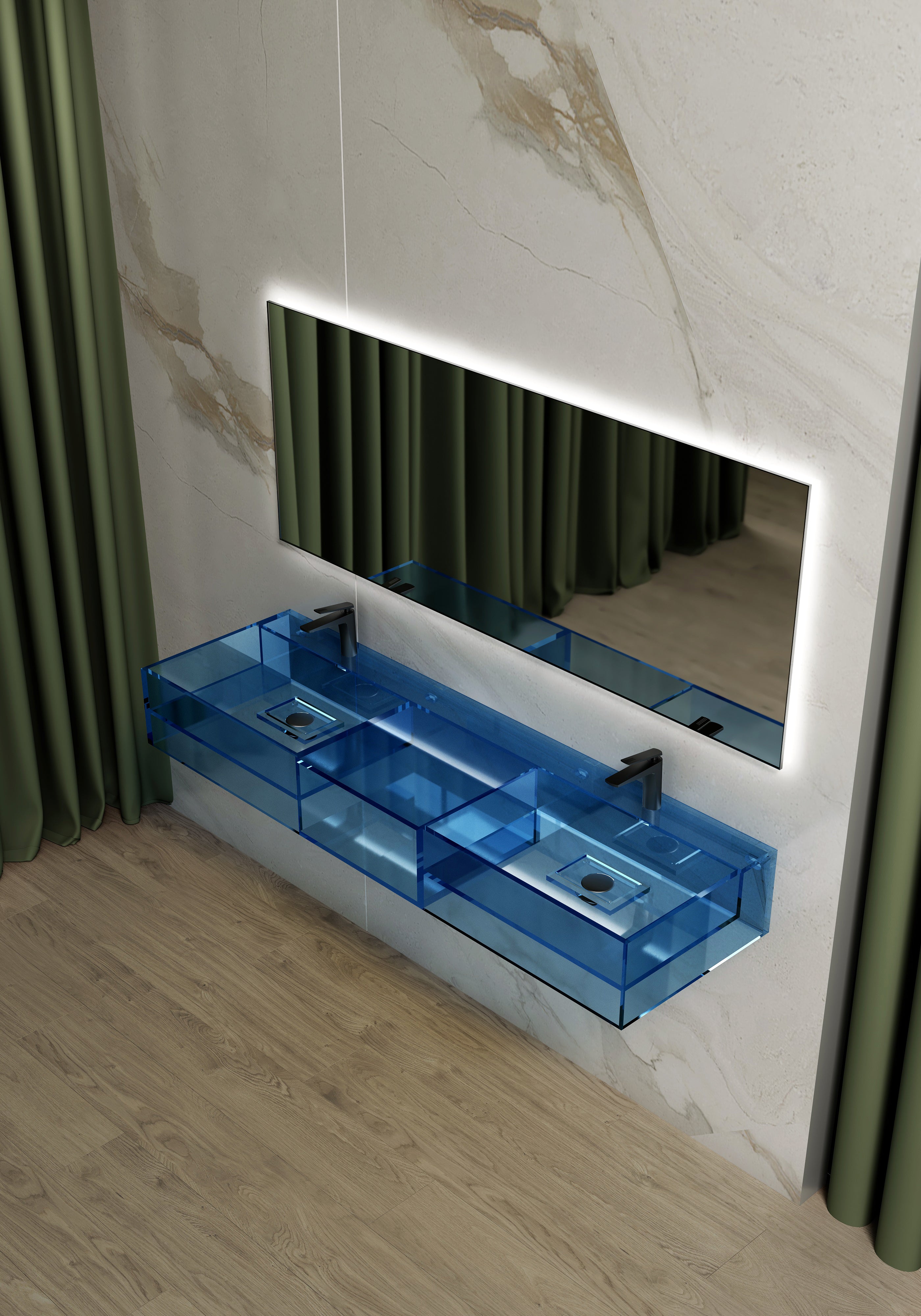Vasque en résine transparente disponible en plusieurs couleurs