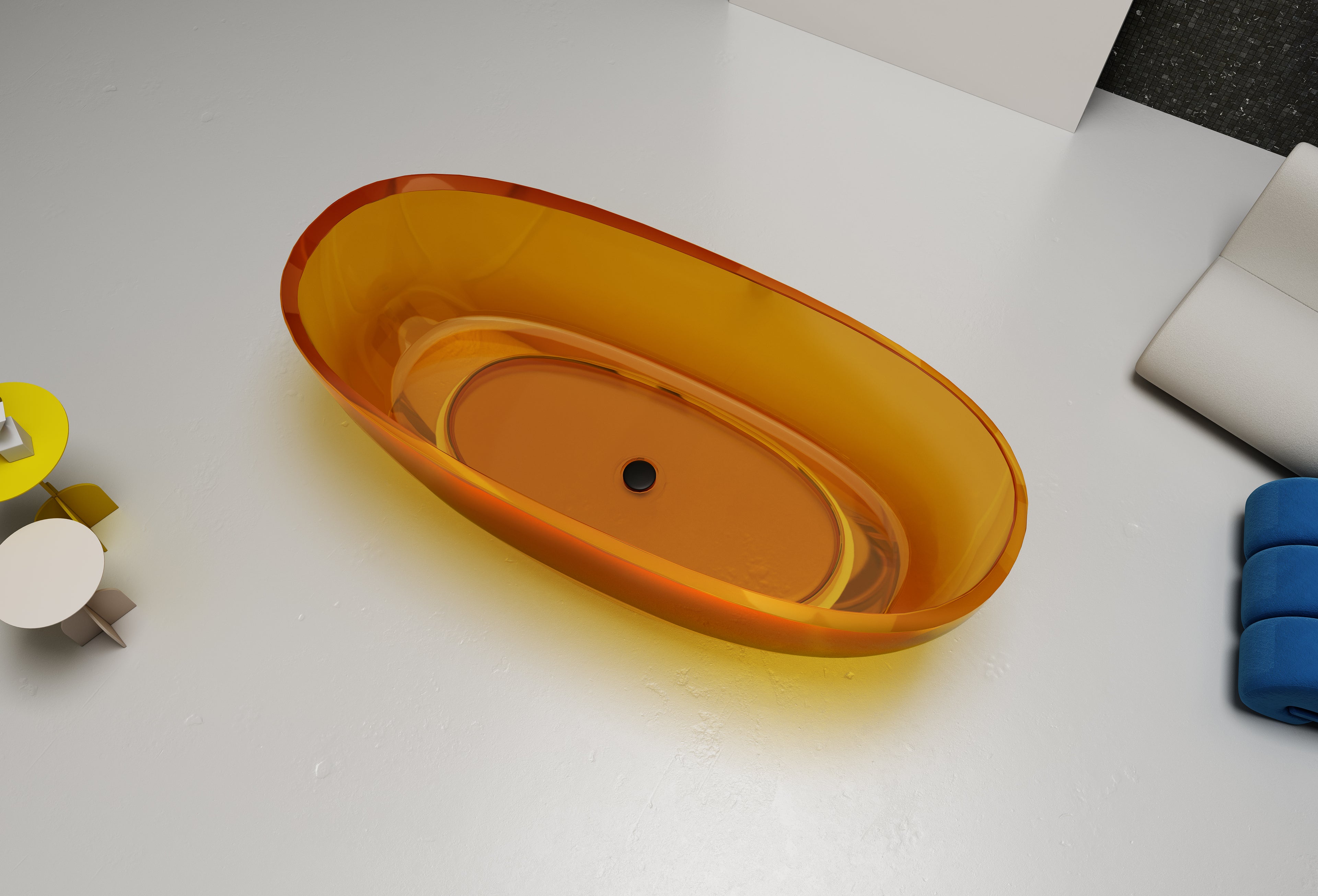 Baignoire en résine transparente disponible en plusieurs couleurs