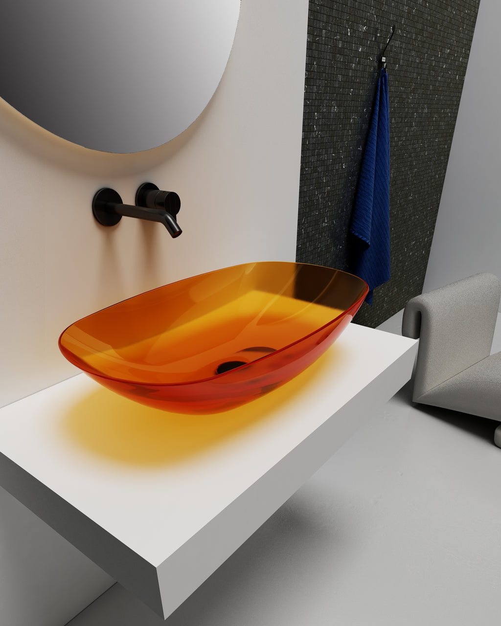 Vasque en résine transparente disponible en plusieurs couleurs