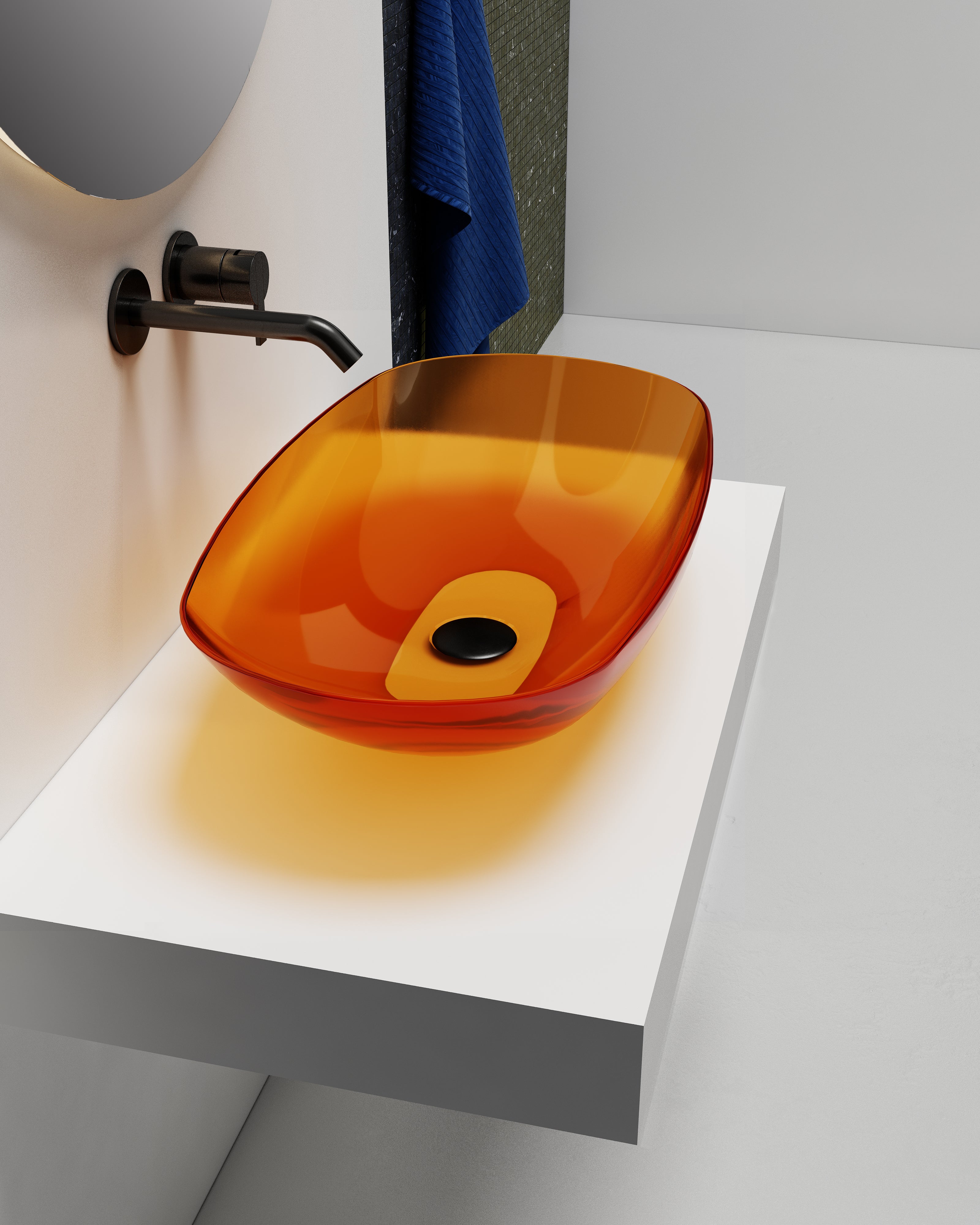 Vasque en résine transparente disponible en plusieurs couleurs