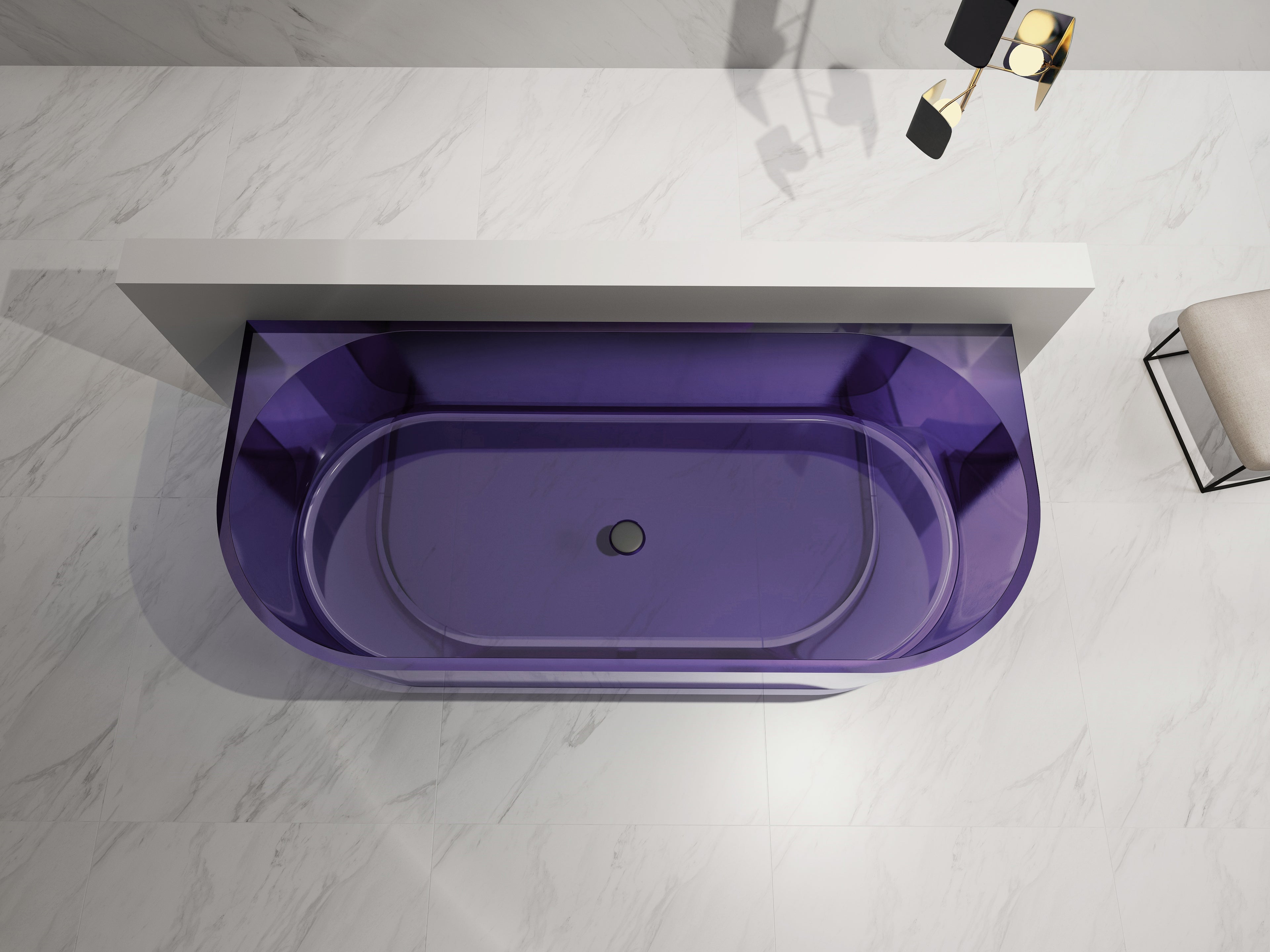 Baignoire en résine transparente disponible en plusieurs couleurs