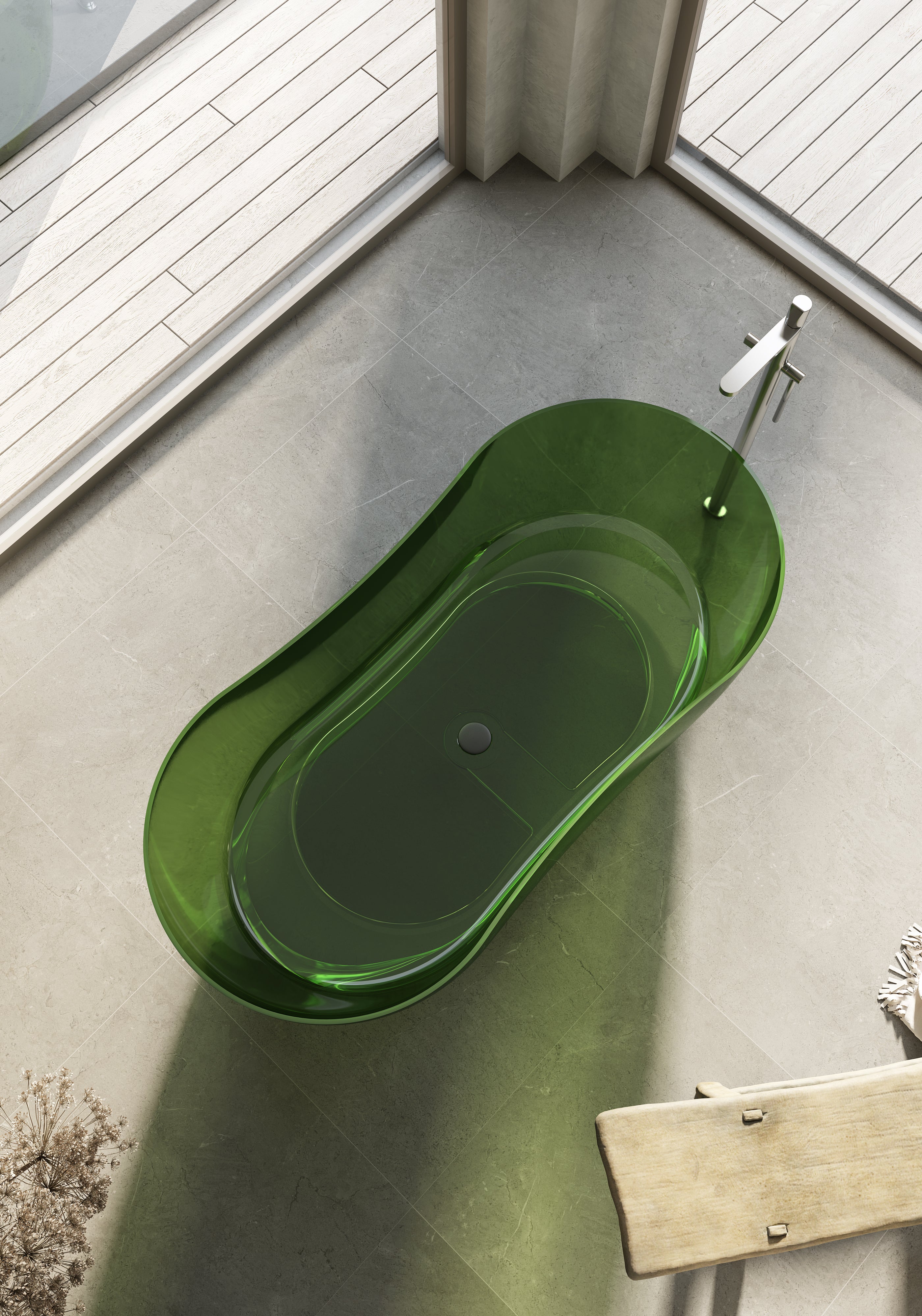 Baignoire en résine transparente disponible en plusieurs couleurs
